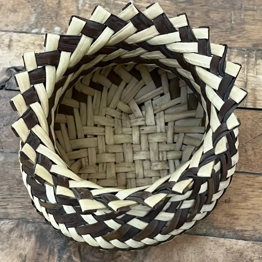 Vintage Tarahumara Basket Handmade In Mexico Double Weave 5